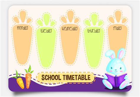 Premium Vector School Timetable With Cute Rabbit Reading Book Character