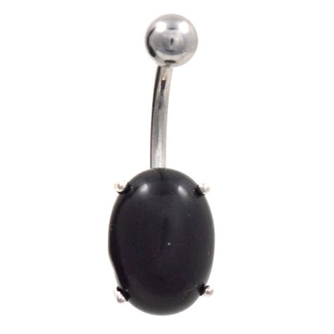 Solid Black Oval Shaped Prong Set Stone Belly Ring