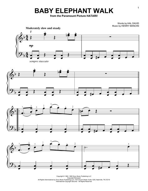 Baby Elephant Walk Sheet Music Henry Mancini Easy Piano
