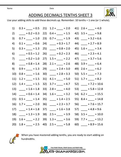 Decimal Worksheet With Answers