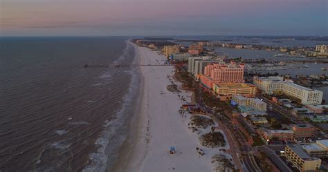 Drone Stock Aerial Video Clearwater Beach Twilight Florida 4k Stock