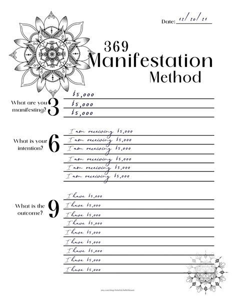 369 Manifestation Method Worksheet Printable Instant Download Etsy