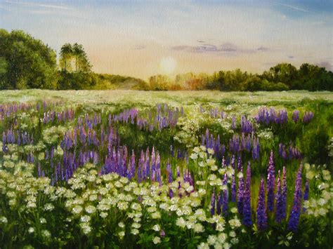 Meadow Landscape Oil Painting Original Summer Scenery Canvas Etsy