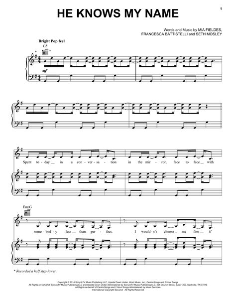 It also clues us in that he sets health as a priority. He Knows My Name Sheet Music | Francesca Battistelli ...