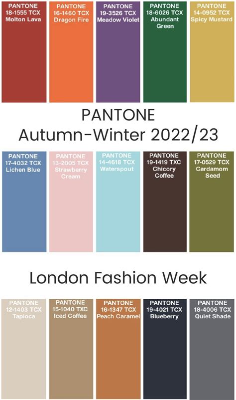The Pantone Autumn Winter 2012 2013 Color Palette Is Shown In