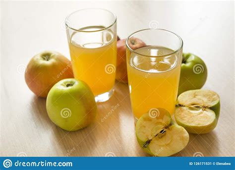 2 Two Glasses Apple Juice Juice Apples Fruit Drink Whole Stock