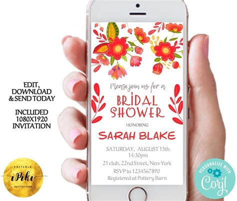 Digital Bridal Shower Invitation Floral Bridal Shower Evite Etsy