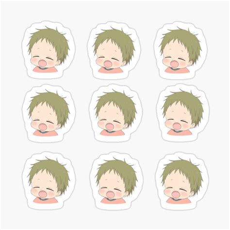 Six Stickers With Different Facial Expressions And Green Hair All