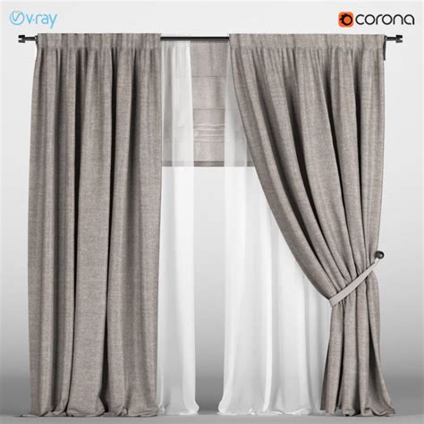 Maybe you would like to learn more about one of these? Light brown curtains with pickup with white tulle 3D