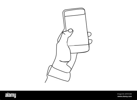 Single Continuous Line Drawing Of Hand Holding Phone Or Smartphone