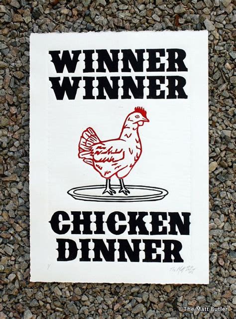 Winner Winner Chicken Dinner Kitchen Decor Wall Art Letterpress Style