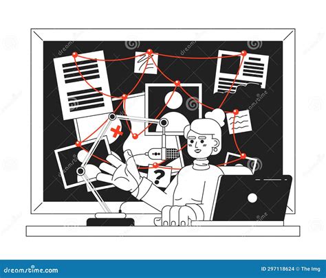 Caucasian Female True Crime Enthusiast Black and White 2D Cartoon