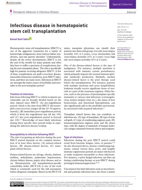 Pdf Infectious Disease In Hematopoietic Stem Cell Transplantation