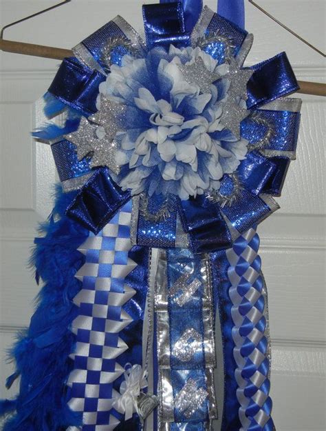 Single Homecoming Mum Royal Blue White And Silver Ready Etsy