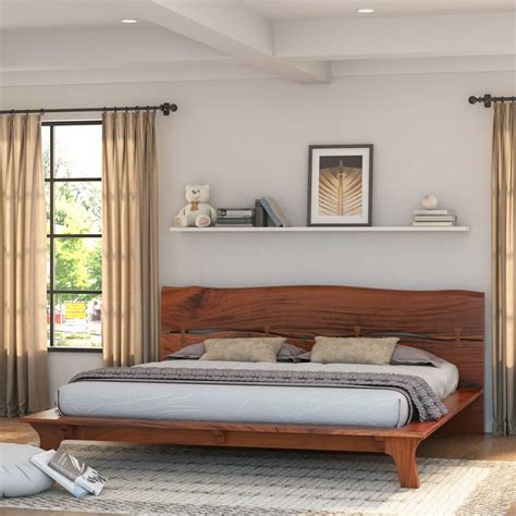 Levi Solid Acacia Wood Platform Bed Frame With Live Edge Headboard In 2022 Wood Platform Bed