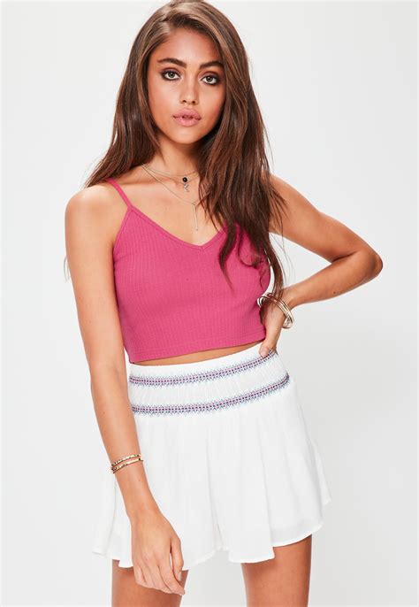 Lyst Missguided Pink Ribbed Cami Crop Top In Pink