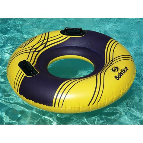Inflatable Yellow And Blue Striped Swimming Pool Ring Inner Tube With Handles 42 Inch Walmart
