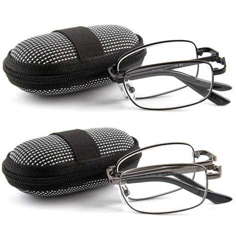 doubletake 2 pairs foldable readers in portable nylon zip cases folding reading glasses 3 00x