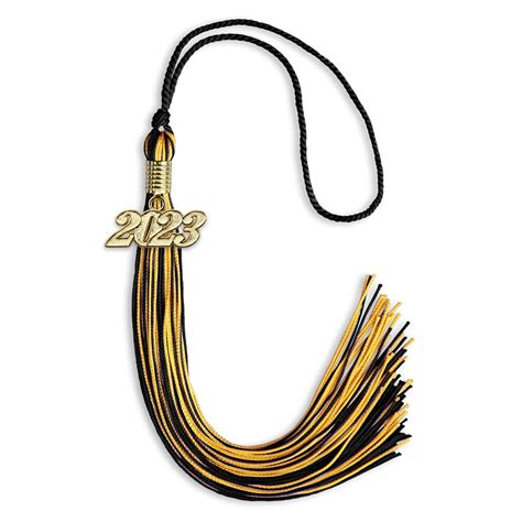 Endea Graduation Mixed Double Color Tassel With Gold Date Drop Blackgold 2023 Blackgold 2023