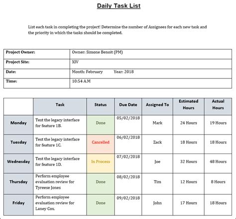 Daily Task List Project Management Templates