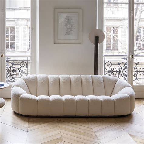2100mm Modern Oval Boucle White Upholstered 3 Seater Sofa Homary