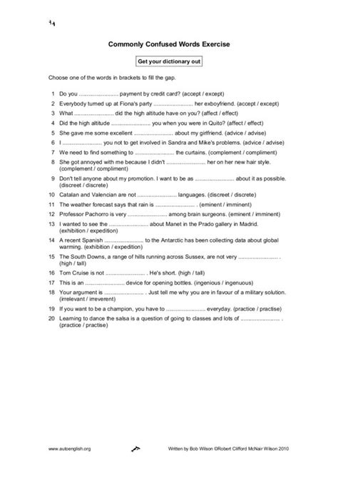 Commonly Confused Words Exercise Worksheet For 4th 6th Grade Lesson