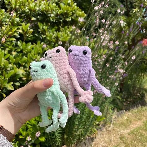 Two Small Crocheted Animals Are Held Up In Front Of The Camera One Is