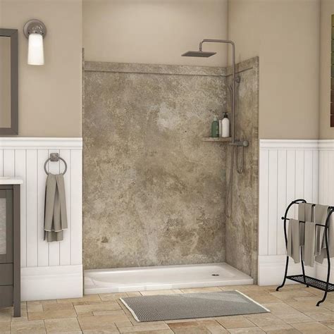 Flexstone Adaptable Mocha Travertine Panel Kit Shower Wall Surround 60