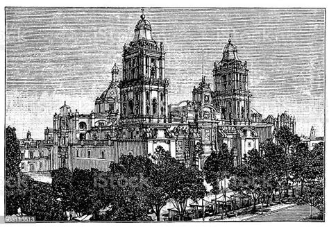 Antique Illustration Of Mexico City Cathedral Stock Illustration