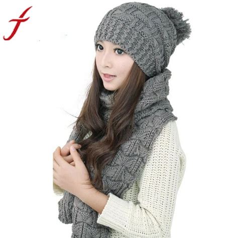 Jecksion 1set Women Scarf Hats Fashion Warm Winter Woolen Knit Hood