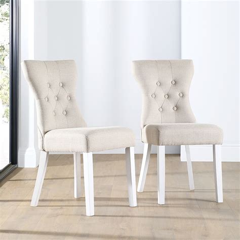Bewley Dining Chair Oatmeal Classic Linen Weave Fabric And White Solid