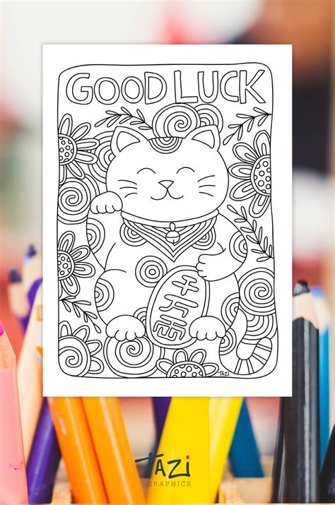 Lucky Cat Colouring Page Tazi Graphics And Printables