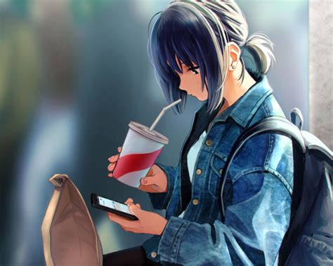 You will definitely choose from a huge number of pictures that option that will suit you exactly! Wallpaper Anime Girl, Drinking, Smartphone, Slice Of Life ...
