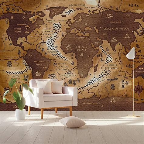 Amazon Com Murwall Map Wallpaper Vintage World Map Wall Mural Retro