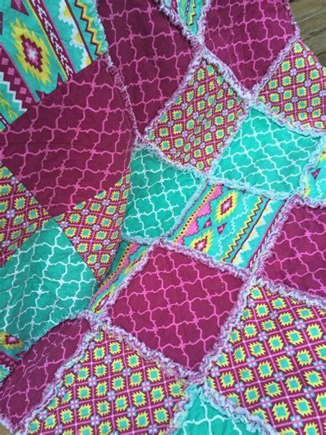 Southwest Baby Rag Quilt In An Aztecgeometric Print With