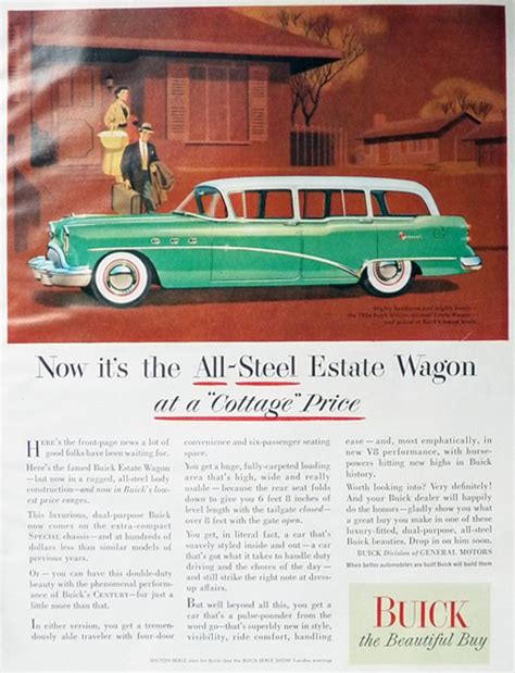 1954 Buick Estate Wagon Ad All Steel Vintage Buick Ads