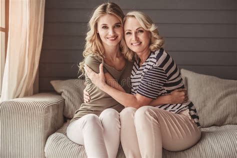 Senior Mum And Adult Daughter Stock Image Image Of Couch Holiday 103645219