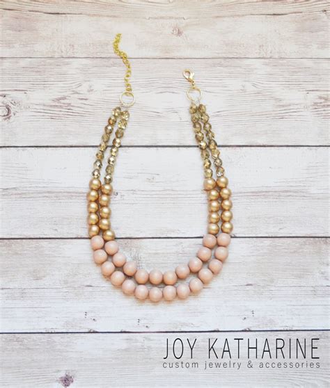 Gold Sparkle Necklace With Nude Neutral Colored Beads Gold And
