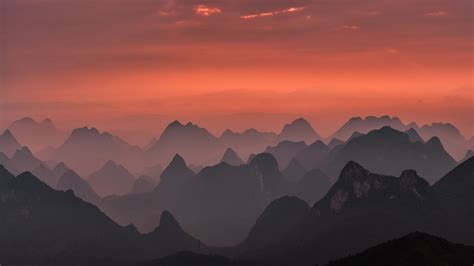 Nature Landscape Sunrise Mountains Mist Pink Sky