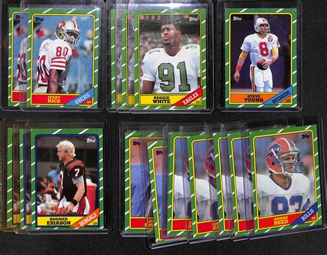 It's susceptible to poor centering and print defects, but still boasts a high auction price because of how rare it is in the marke Lot Detail - Lot of 18 - 1986 Topps Football Cards w. (2) Jerry Rice Rookie Cards