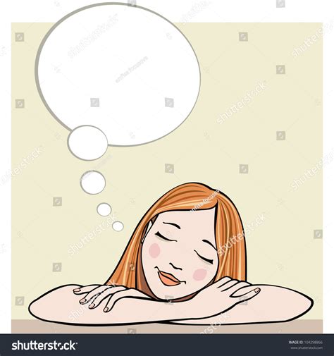 Dreaming Relaxing Young Woman With Thought Bubble In Vector Color