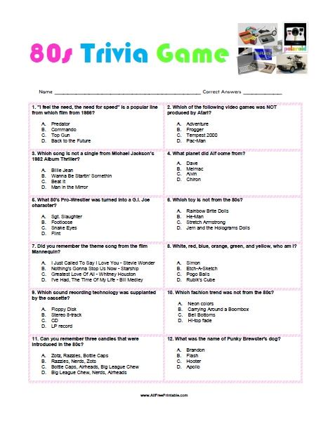 80s Trivia Game Free Printable