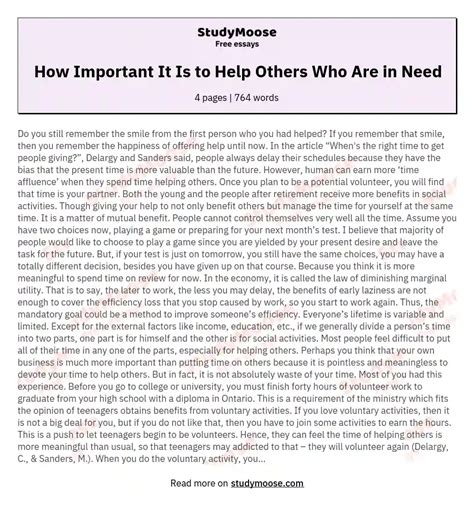 How Important It Is To Help Others Who Are In Need Free Essay Example