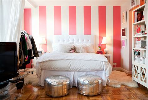 White And Pink Striped Wall Contemporary Bedroom Teen Vogue