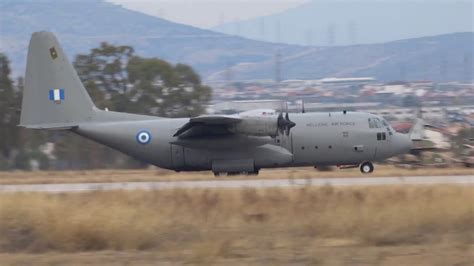 Hellenic Air Force C 130 Hercules Landing At Elefsina Air Base Youtube