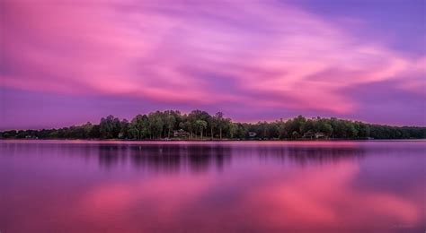 Purple Skies And Landscape Over The Lake Image Free Stock Photo