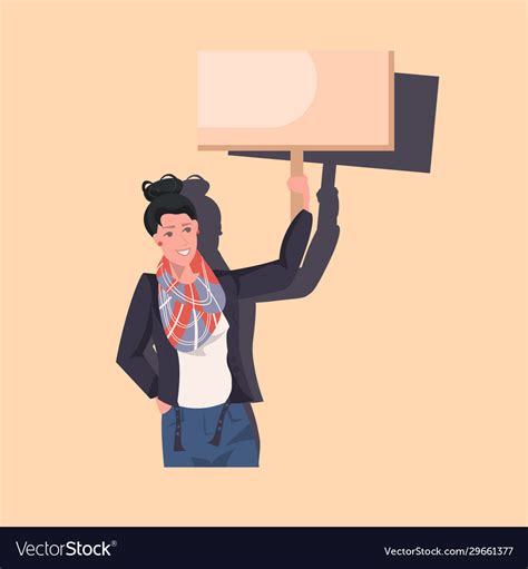 Woman Protester Holding Blank Protest Poster Girl Vector Image