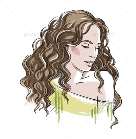 Sketch Of A Girl With Curly Hair Curly Girl Hairstyles Curly Hair Drawing Curly Hair Styles