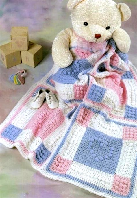 Vintage Crochet Pattern Pdf Hearts Baby Afghan Ruffled Edge Pram Cover