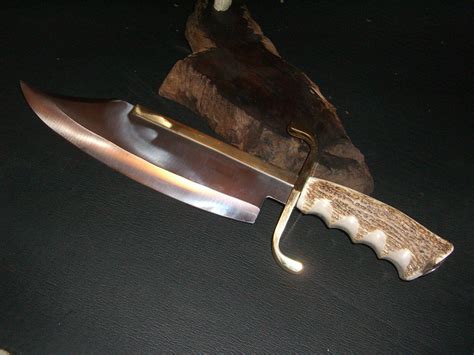 Custom Bowie Knife Elk Stag Handle Brass S And Blade Guards